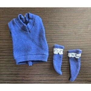 Vintage 70s 80s Barbie? Vest With Matching Socks Navy Blue White Lace Metal Snap
